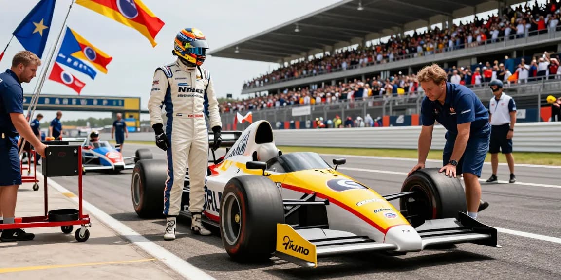 Dynamic racing scene featuring the Lola LC88 car and professional driver during a Formula One event.