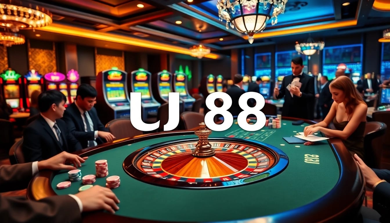 Players engaging with the thrilling games at UU 88 casino, featuring vibrant roulette and slot machines.