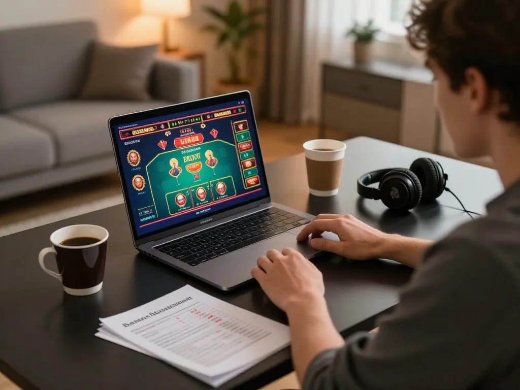 Player on cf68 enjoying live dealer gaming at home, with notes for strategy.