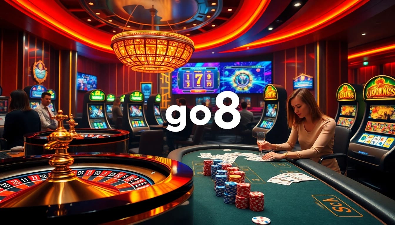 Gambling enthusiasts playing on the modern go8 online casino platform, enjoying poker and roulette games.