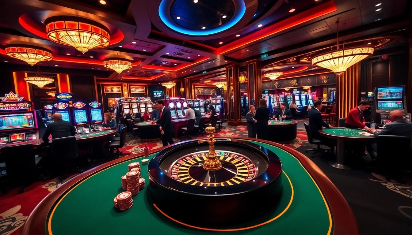 Gambling excitement at keonhacai.claims with players engaged at elegant casino tables.