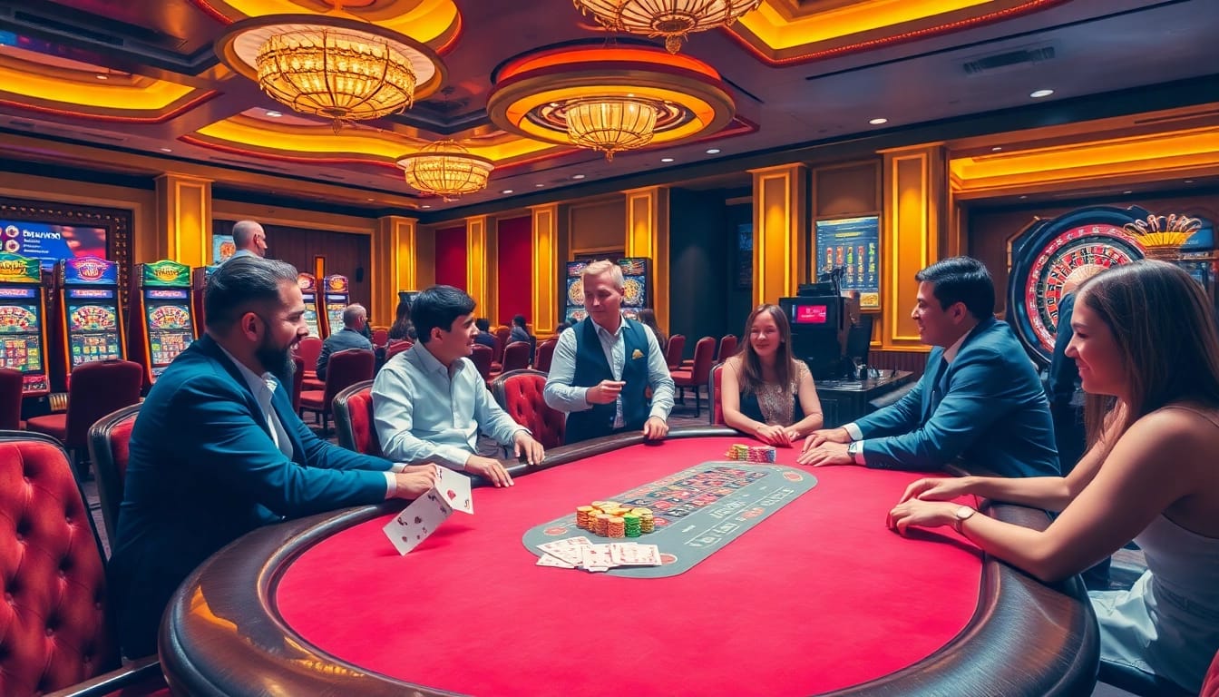 Exciting gameplay at QQ88 casino featuring poker, roulette, and vibrant gaming tables.