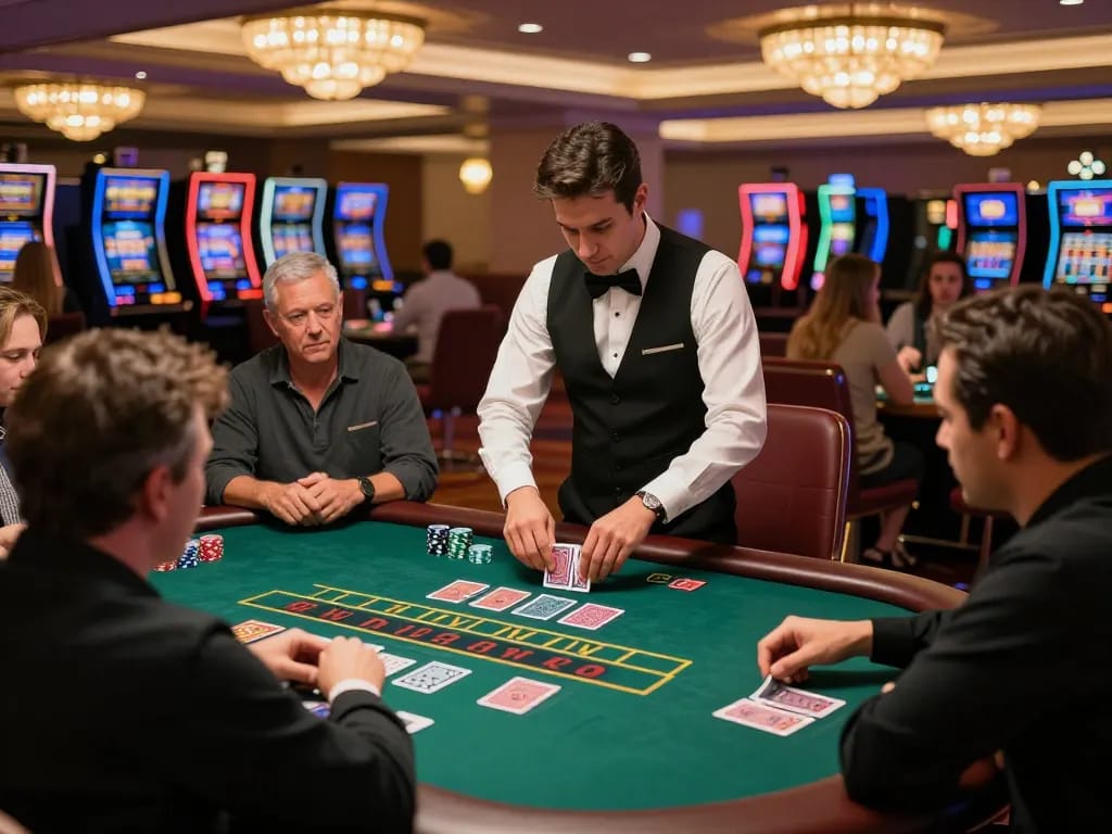 Players engaging at LV88’s blackjack table, experiencing strategic gameplay in a luxurious casino setting