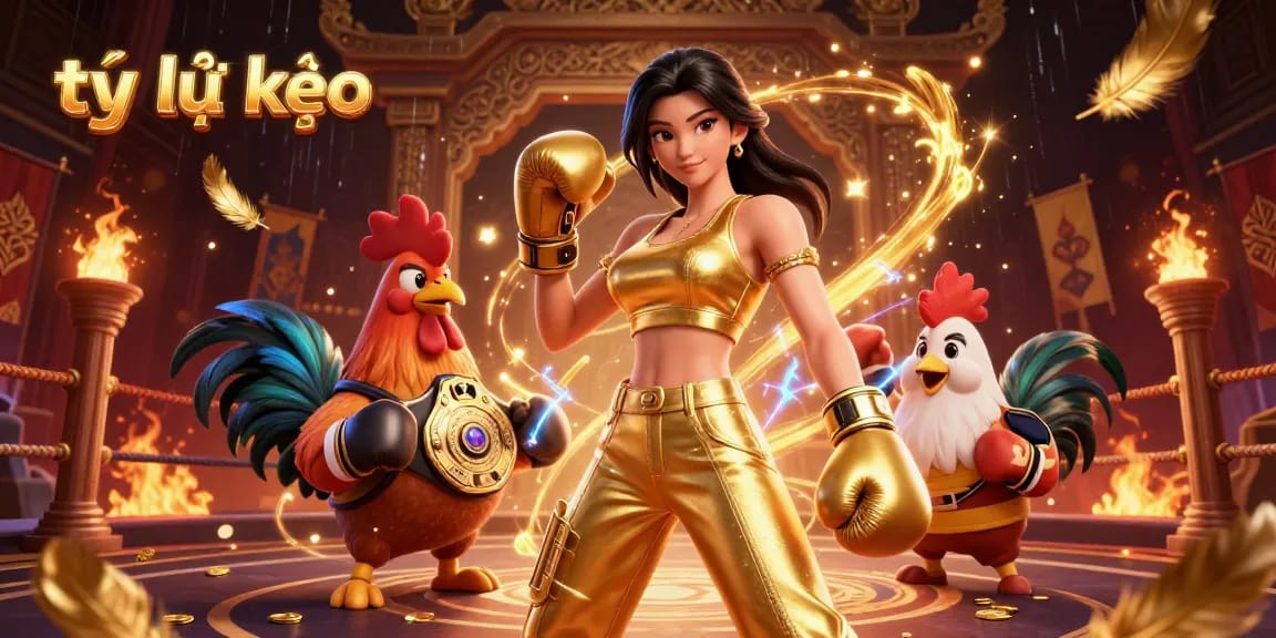 Experience thrilling tỷ lệ kèo action with a powerful woman and a boxing rooster in a dynamic casino scene.