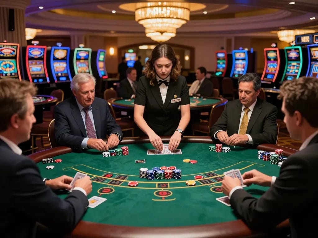 Players enjoying an engaging blackjack game at a Las Vegas casino with Ax88 excitement and strategic moves