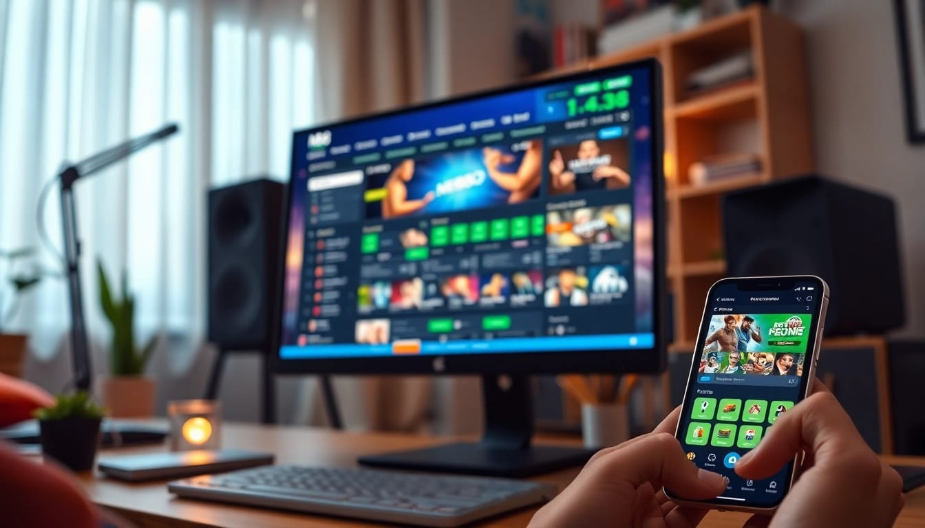 Experience MB88's vibrant online gambling interface in a cozy home office setting.