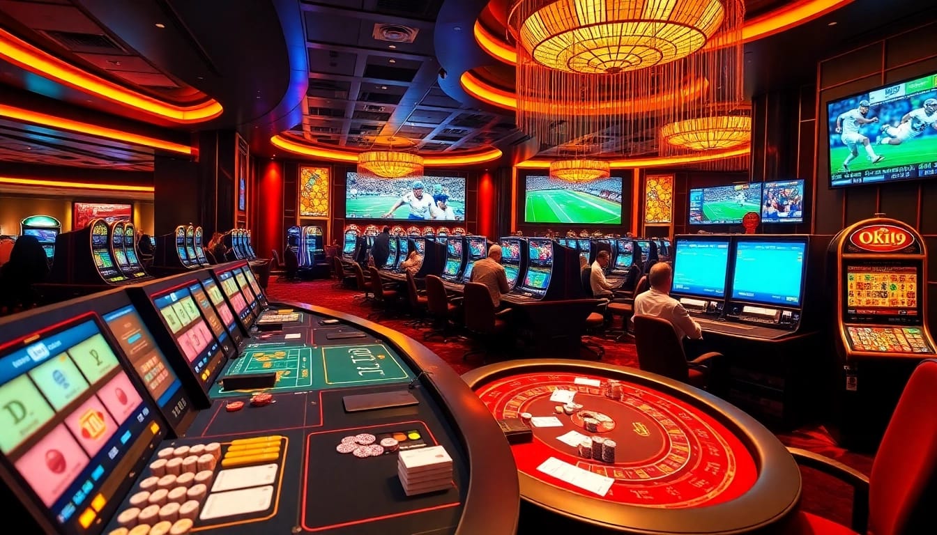 Experience thrilling sports betting at OK9 with luxurious tables and vibrant action