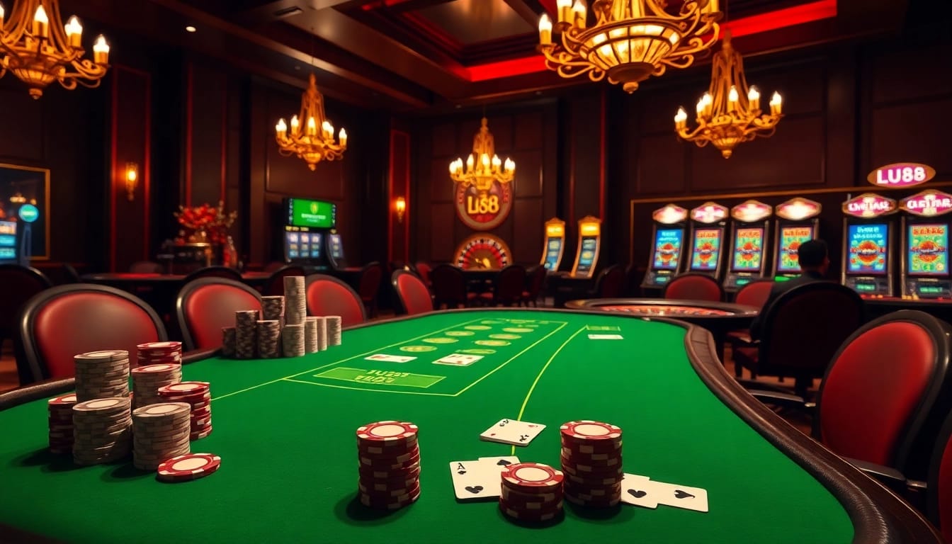 Experience the thrill of gambling at Lu88 with vibrant poker tables, roulette wheels, and dazzling slot machines.