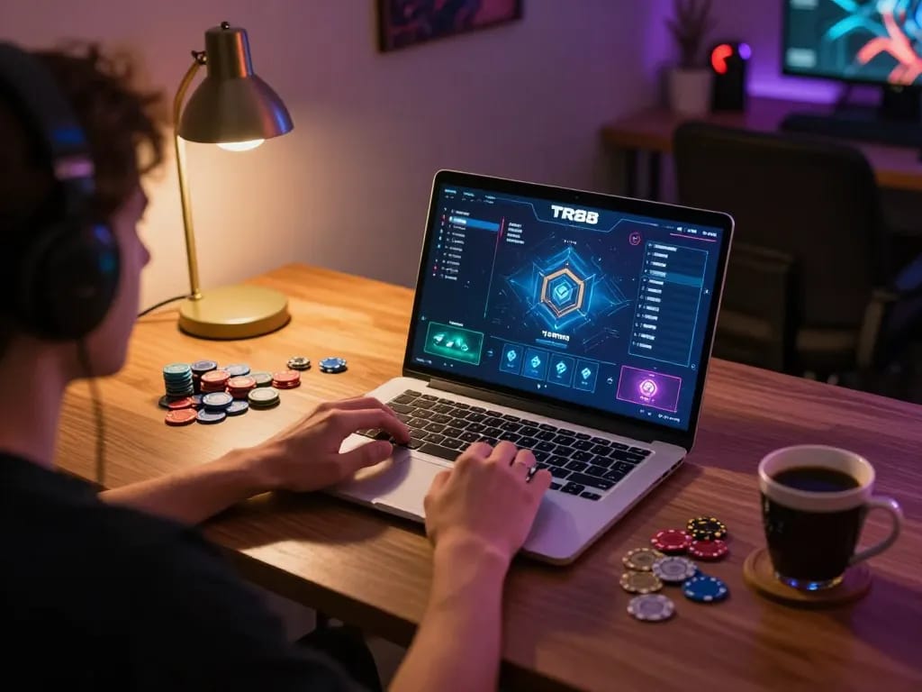 Engaging in TR88 online gaming session with strategic gameplay and cozy environment.