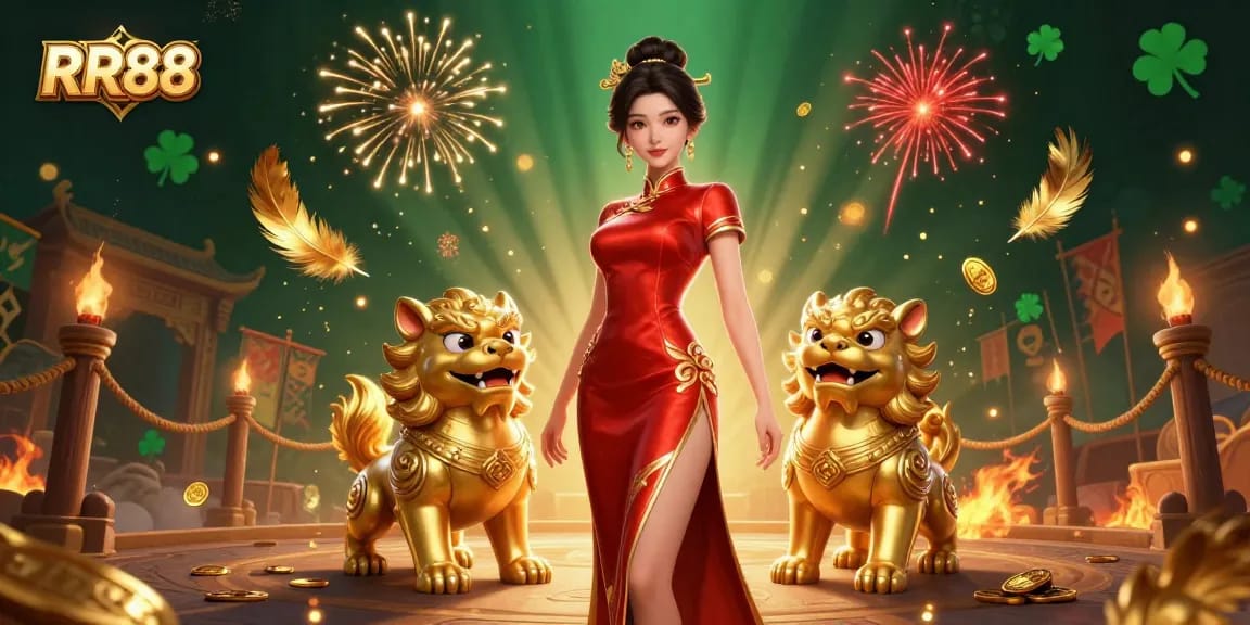 Experience thrilling gaming action with RR88 at a lively casino atmosphere filled with vibrant characters and elements.