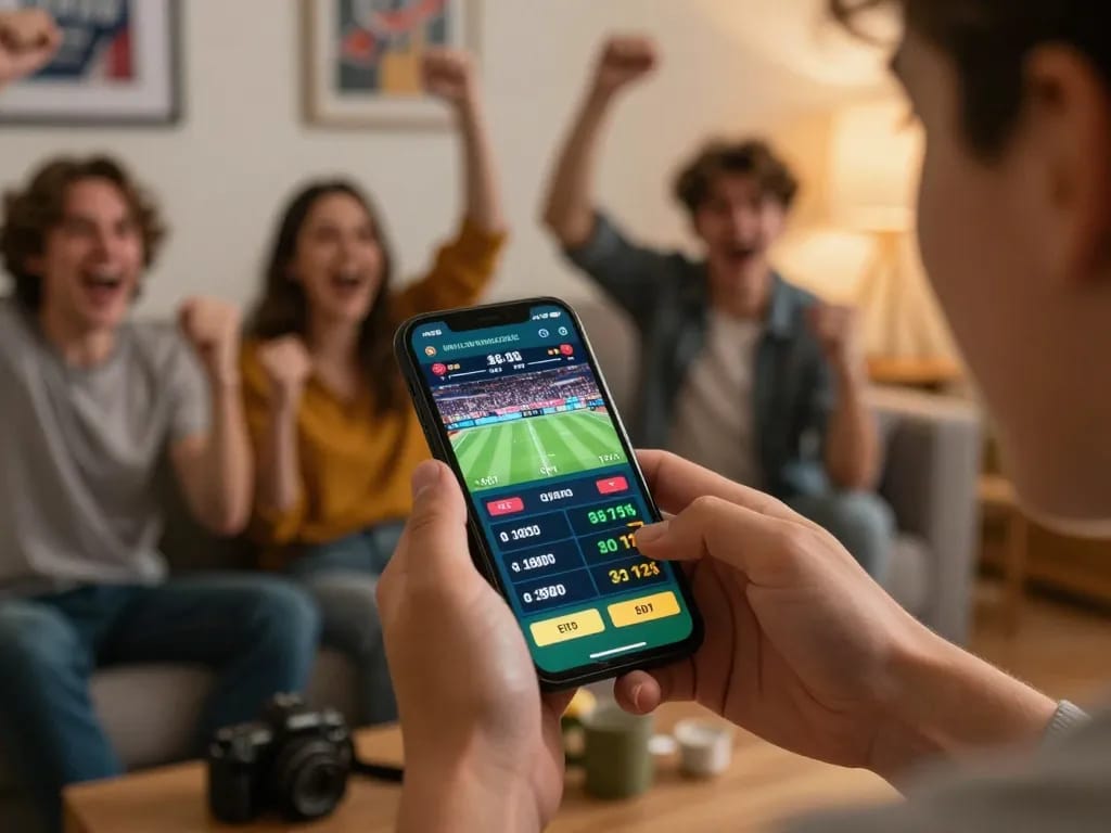 Engaging live betting experience on a smartphone for ok8386, capturing the excitement of sports gambling.