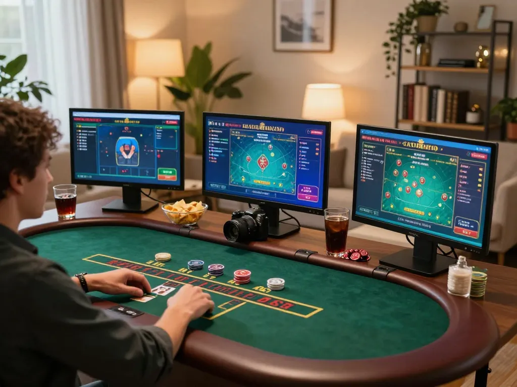 Experience personal gaming with TT88 in a cozy home setting, showcasing blackjack strategy.