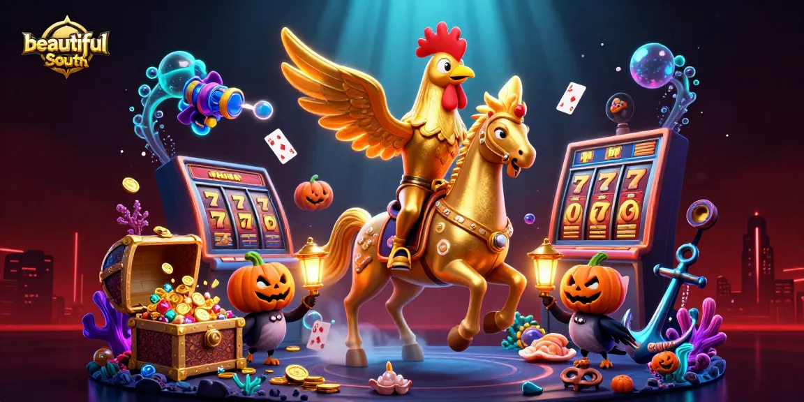 Experience beautifulsouth's thrilling slots with our vibrant casino scene featuring gold and gems.