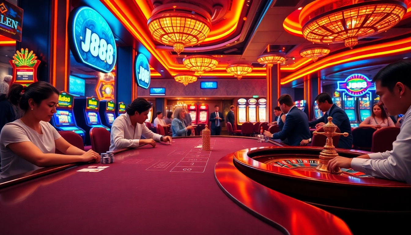 Exciting gameplay at J88 casino with vibrant lighting and luxurious gaming elements.