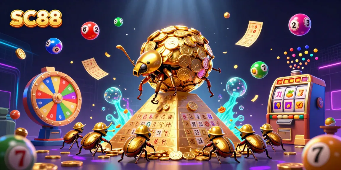 Engage with SC88's vibrant casino experience featuring golden beetles, thrilling lottery elements, and dynamic visuals.