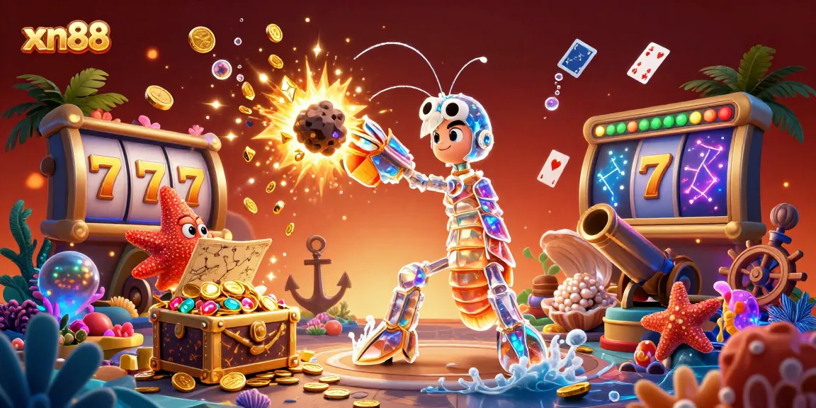 Experience thrilling winnings at xn88 with a vibrant 3D casino scene filled with gems and slot elements.