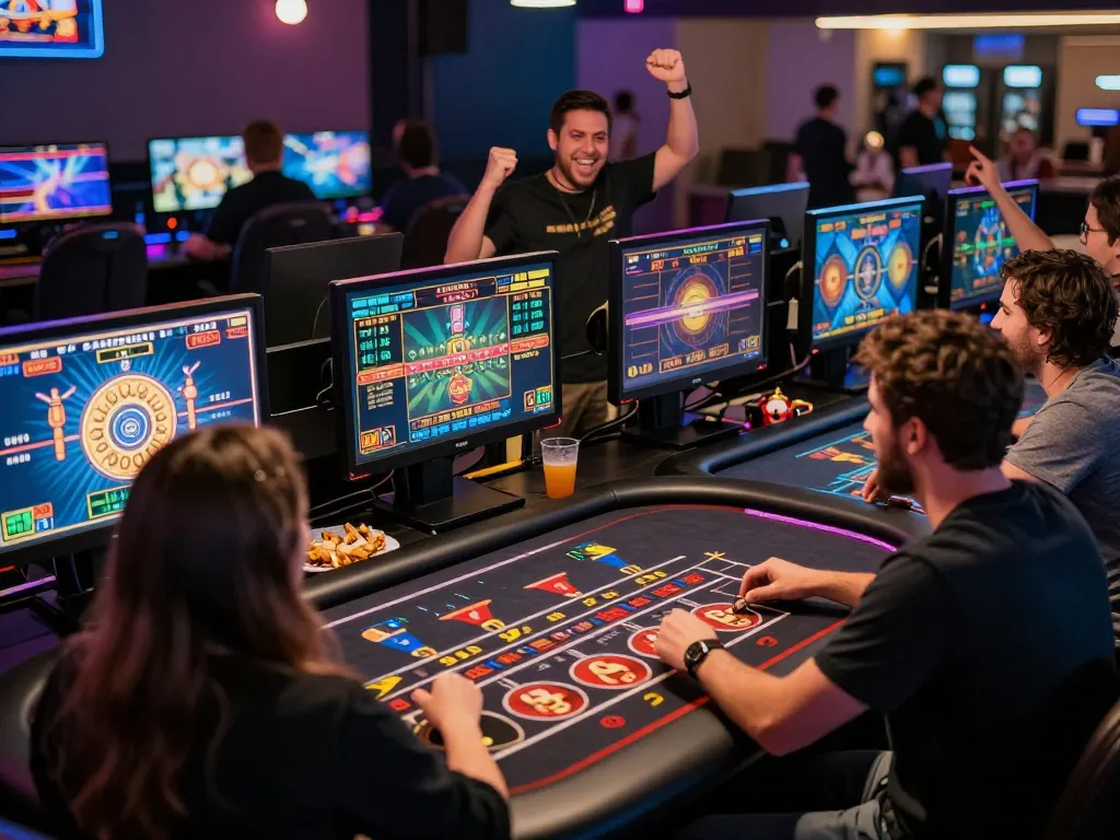 Exciting online gaming scene at sc88 with players celebrating wins and vibrant atmosphere