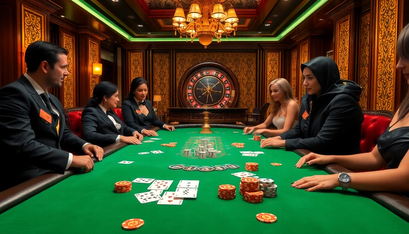Glamorous poker game action at 88aa casino showcasing excitement and luxury in a lavish setting.