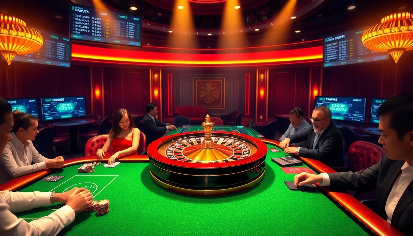Experience the thrill of gaming at https://luongsontv23.com/ while playing on luxurious casino tables with vibrant roulette wheels.