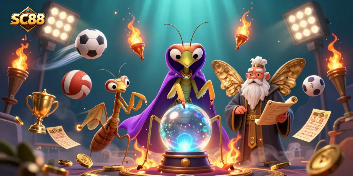 Engage with SC88 through this captivating scene of a fortune teller and librarian amid dynamic sports betting elements.