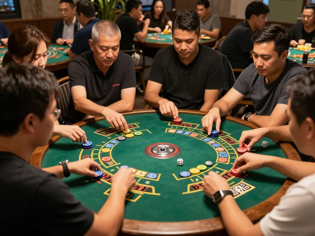 Xóc đĩa game session with players placing bets and rolling dice for excitement.
