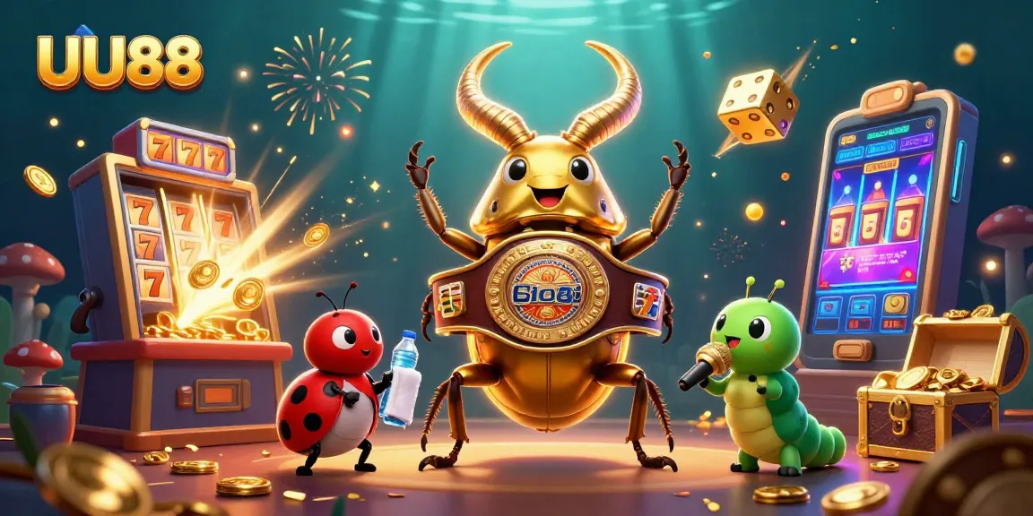 Bet big on UU88 with a vibrant casino scene featuring a golden stag beetle in action.