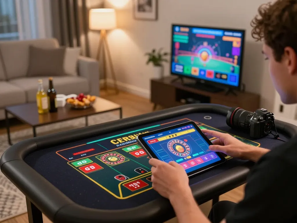 Experience live roulette gaming at home with 78win on tablet, inviting atmosphere, and interactive interface.