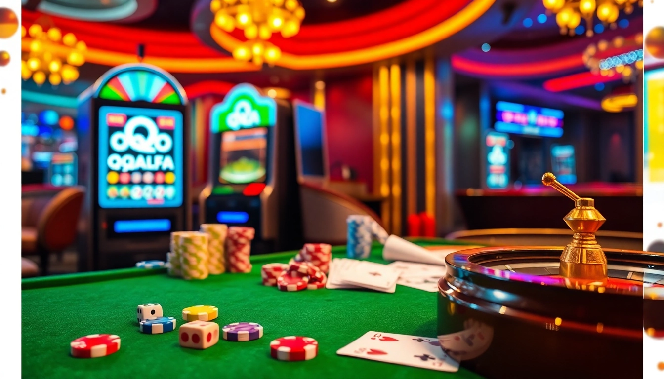Experience thrilling gameplay at QQALFA’s luxurious slot machine amidst vibrant casino excitement.