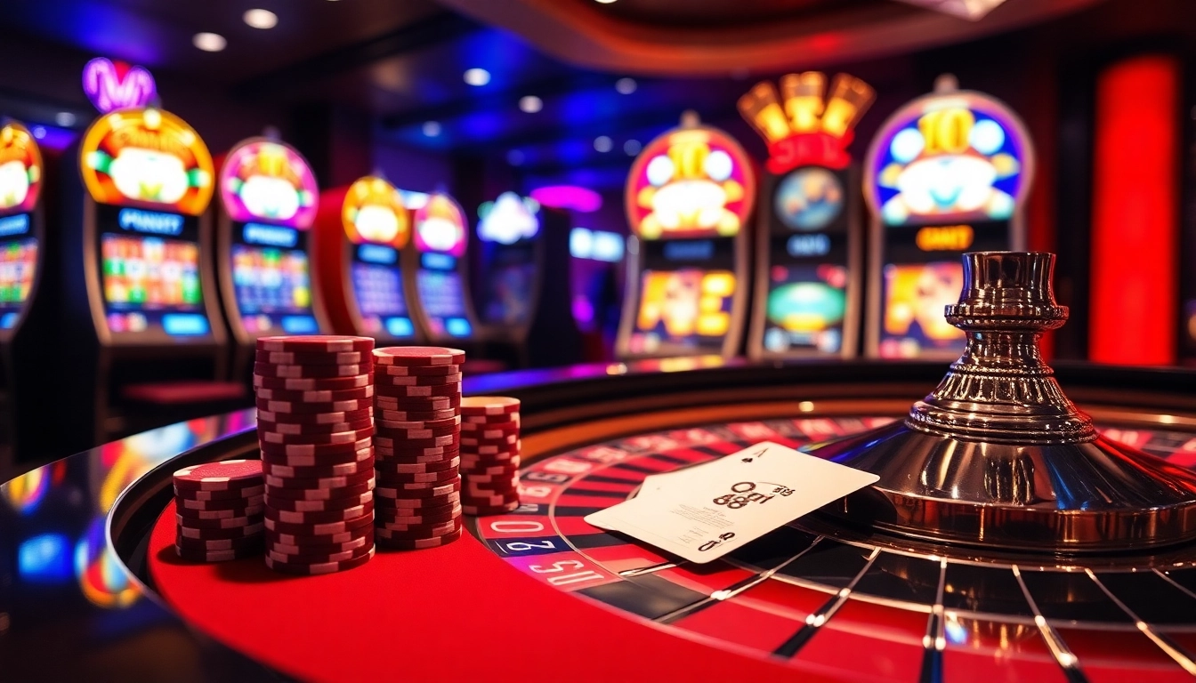 Experience thrilling games at OPEN 88 with stacks of poker chips and lively casino ambiance.