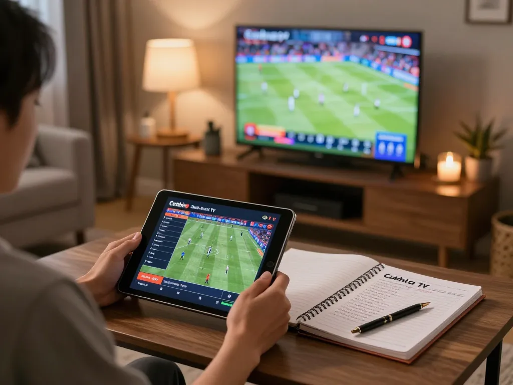 Experience live betting on Cakhia TV with tablet, cozy home setup enhancing your gameplay.