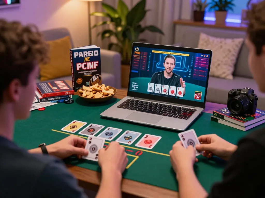 Player engages in online blackjack with okwin strategy, focused on live dealer cards in cozy setting