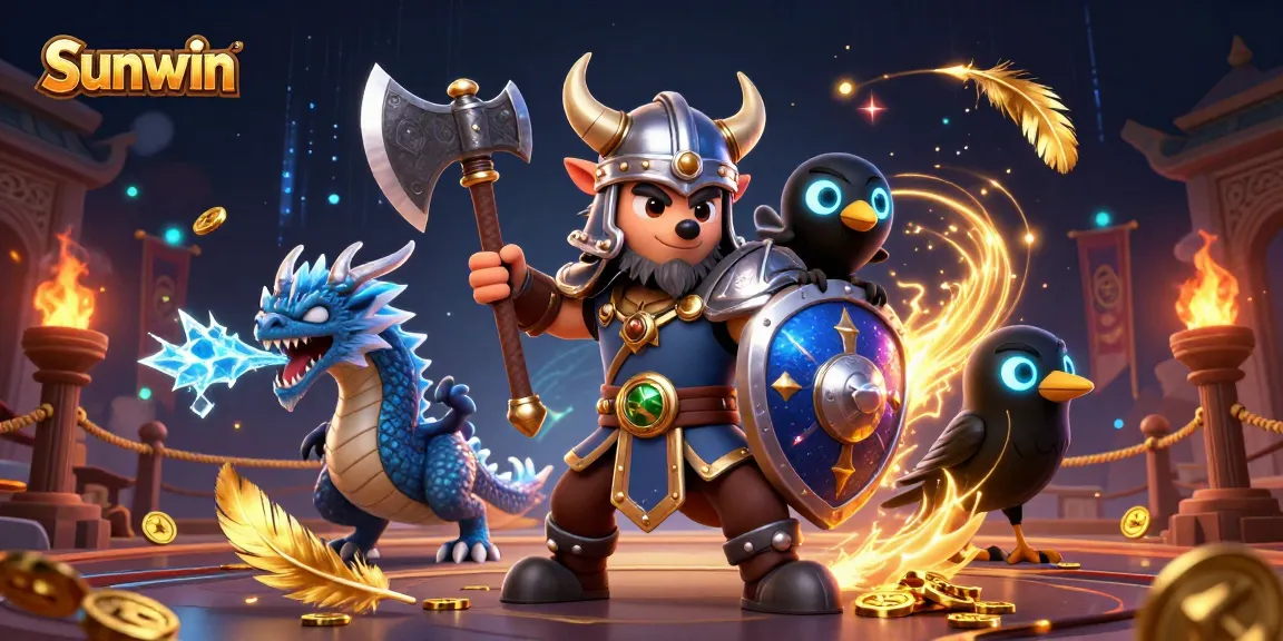 Join the action at Sunwin casino with our Viking warrior and fierce dragon in an exciting game scene.