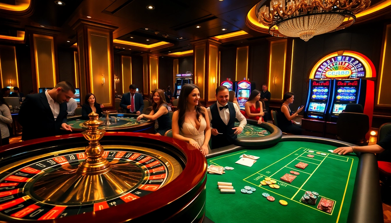 Players enjoying games at GG88, showcasing a vibrant casino atmosphere with roulette and poker.