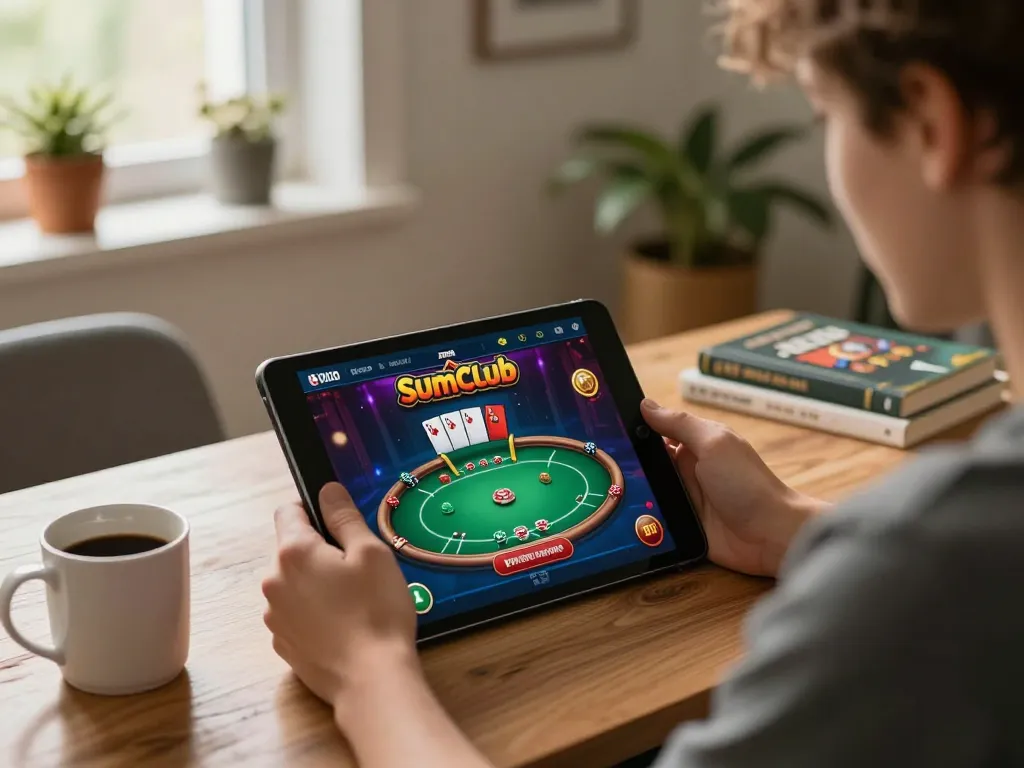 Engaging gameplay on SumClub app as player enjoys online gambling at home.