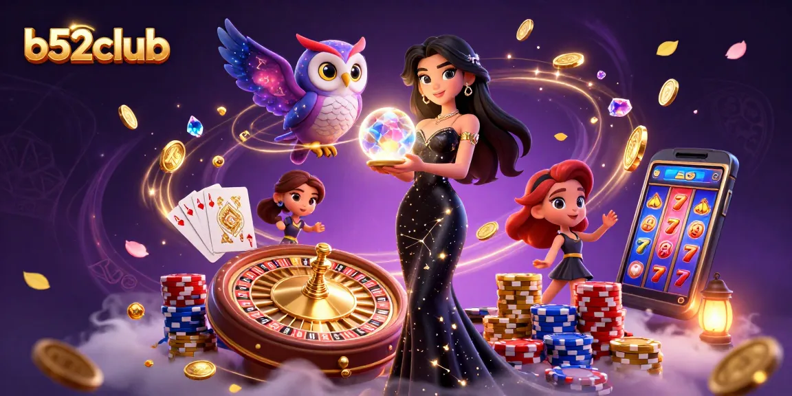 Experience exciting gameplay at b52club with dynamic 3D casino illustrations showcasing jackpots and thrilling winning moments.