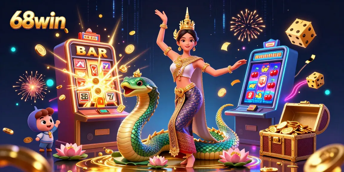 Spin to win at 68win with vibrant casino games and dynamic jackpots in an engaging illustration.