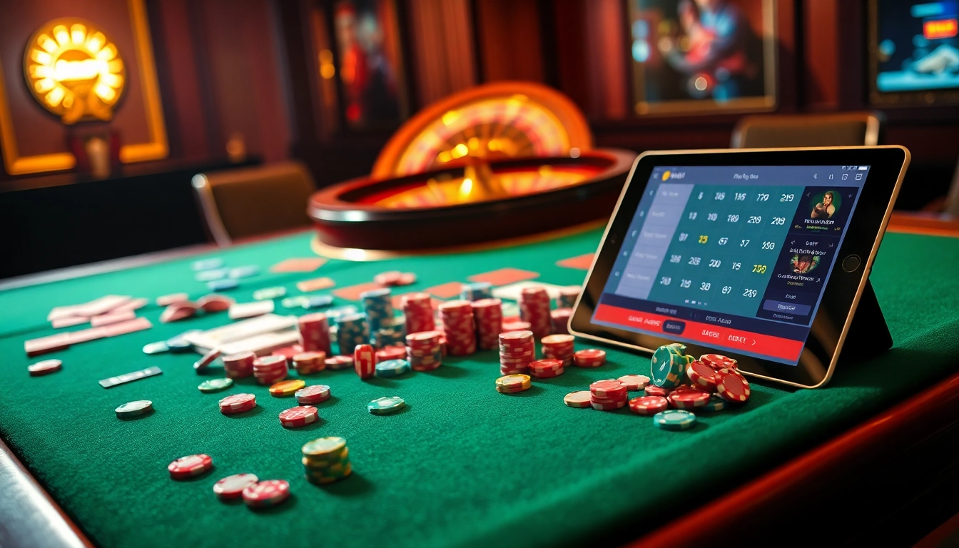 Experience the thrill of strategic gambling with rikbet's vibrant casino table filled with colorful chips and cards.