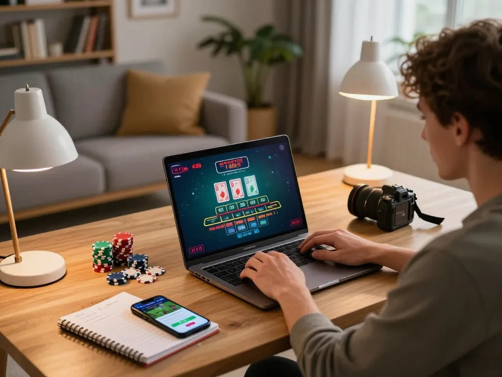 Playing live dealer blackjack online at home with 78winvina, engaged in strategic gameplay and relaxed environment.