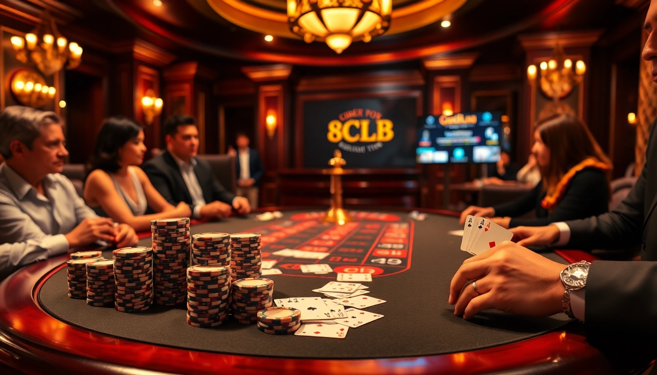 88CLB exclusive poker game scene featuring players and vibrant casino elements.