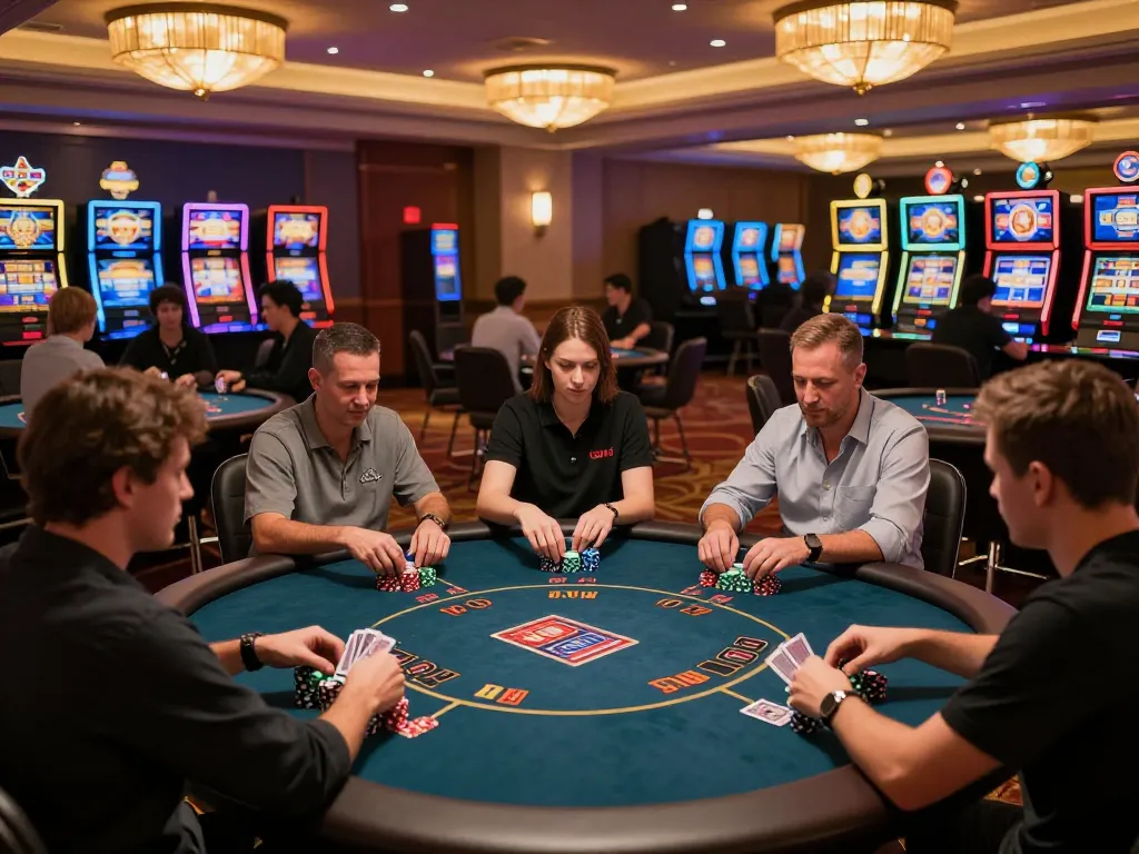 tg88 casino floor bustling with players enjoying poker at vibrant gaming tables