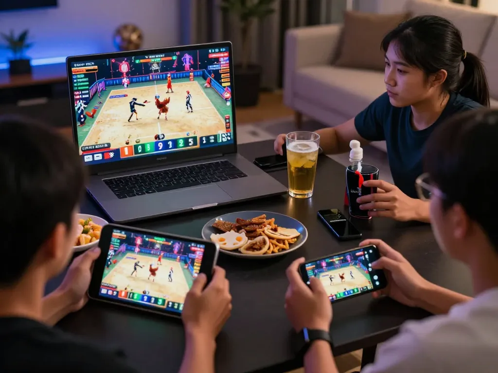 Experience the thrill of Đá gà trực tiếp during a live stream, players engaged on their devices, showcases interactive betting environments.