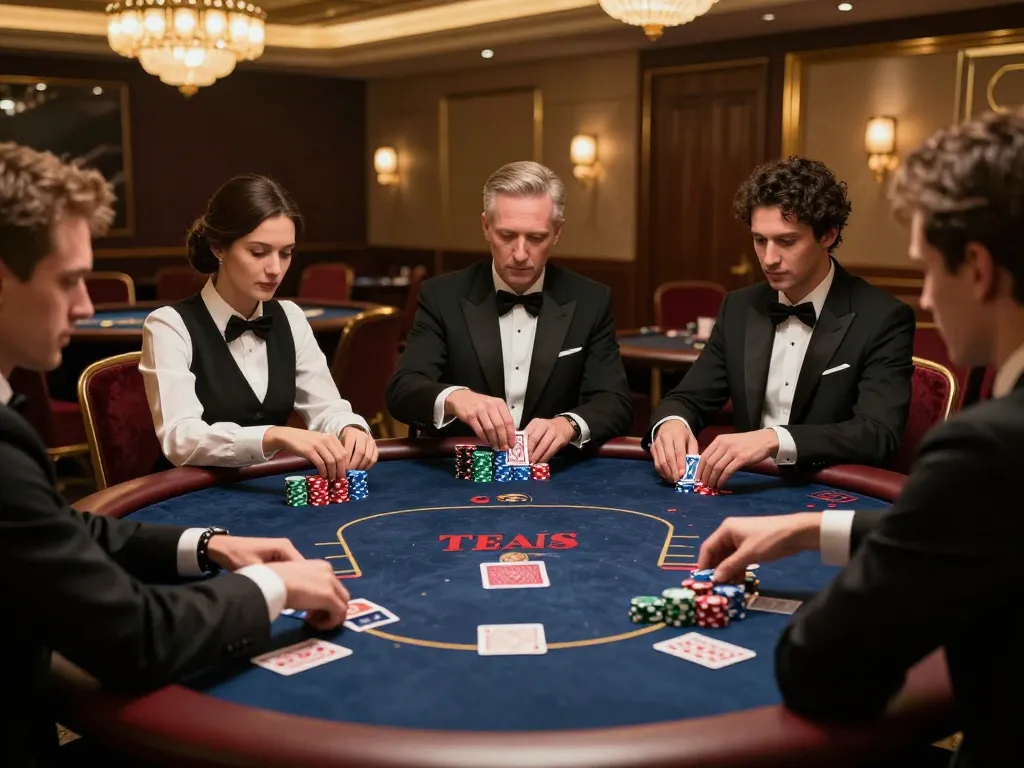 Players enjoying an intense Texas Hold'em game at FC88 casino table with colorful chips.