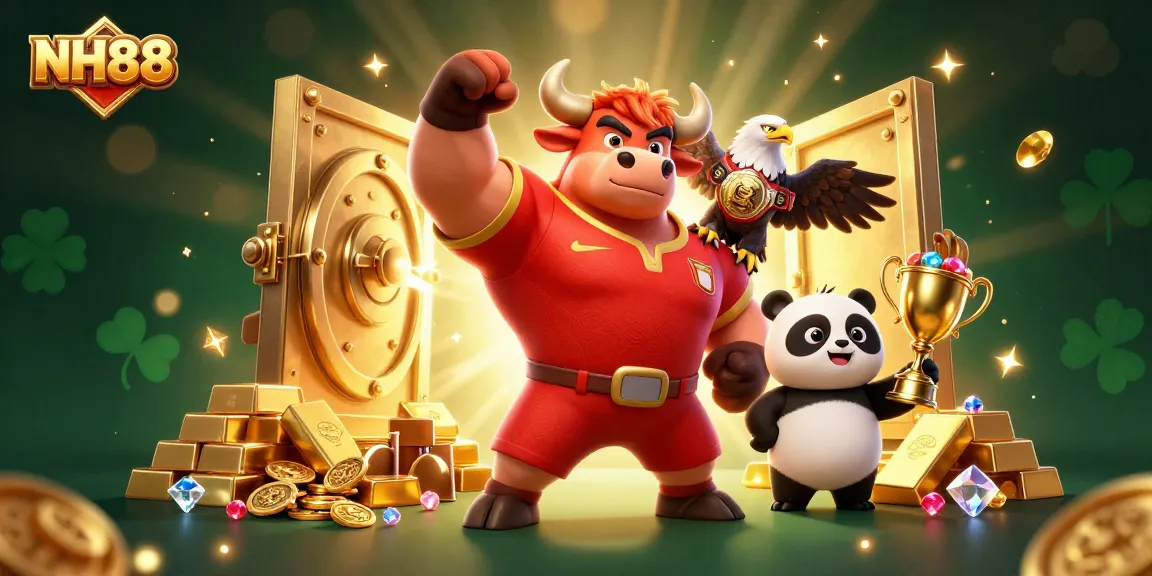 Experience thrilling wins with NH88 in a vibrant 3D casino scene, showcasing champions celebrating.