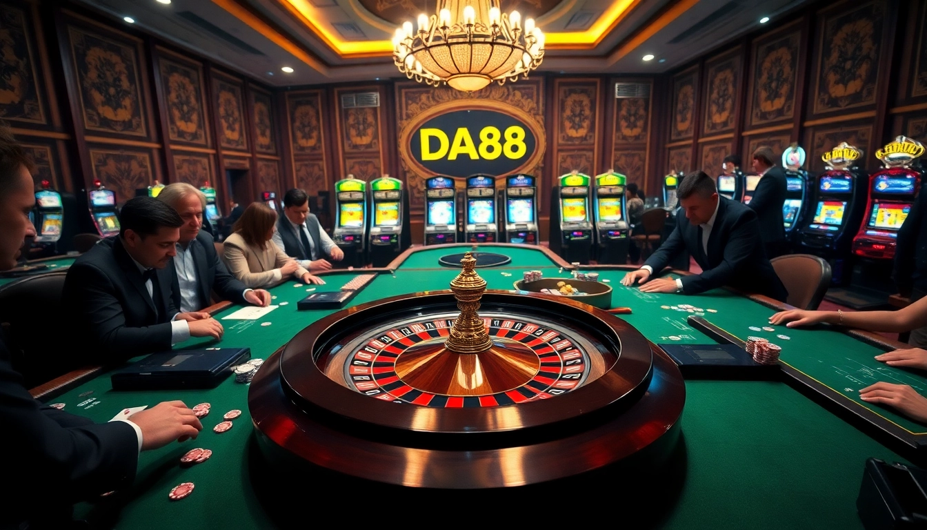 Experience the excitement of DA88 at a luxurious casino with vibrant roulette and poker action.