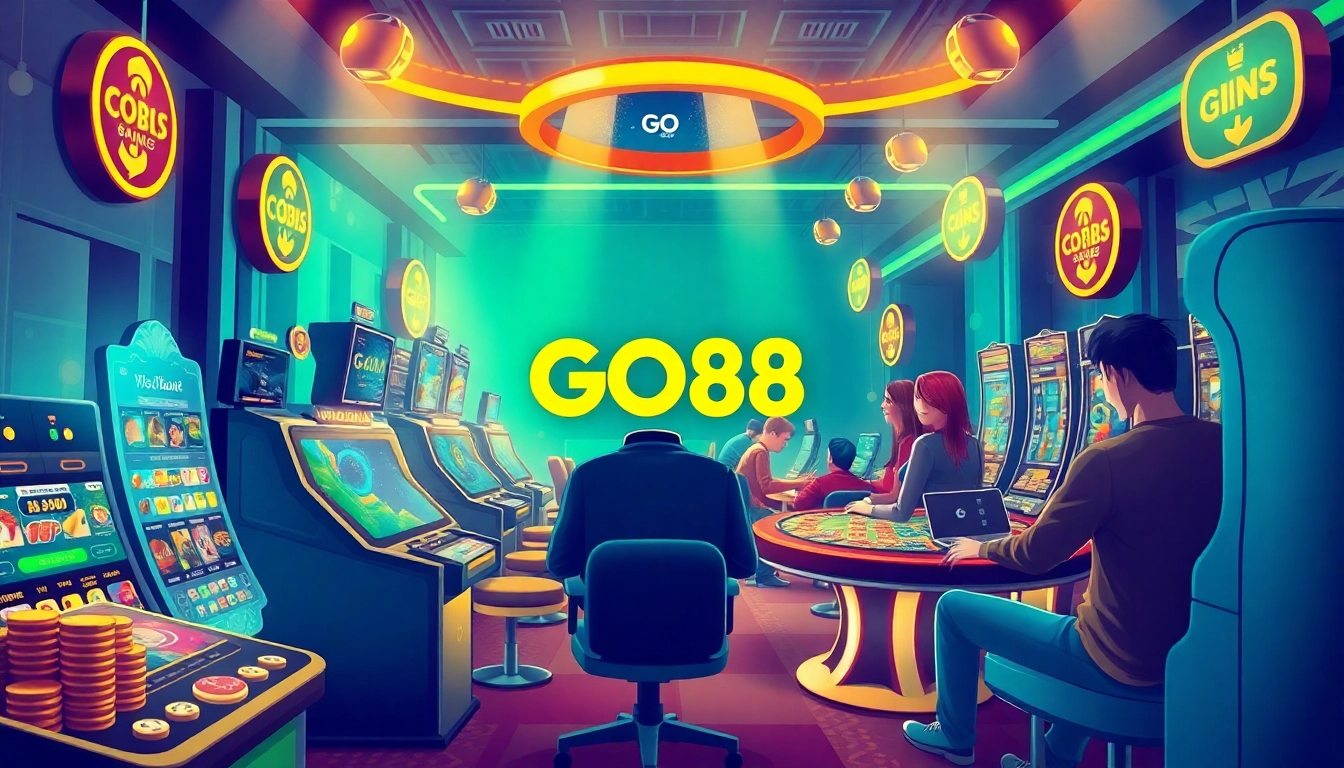 Exciting online gaming scene showcasing GO88's platform, featuring slots and table games at go-88.us.com.