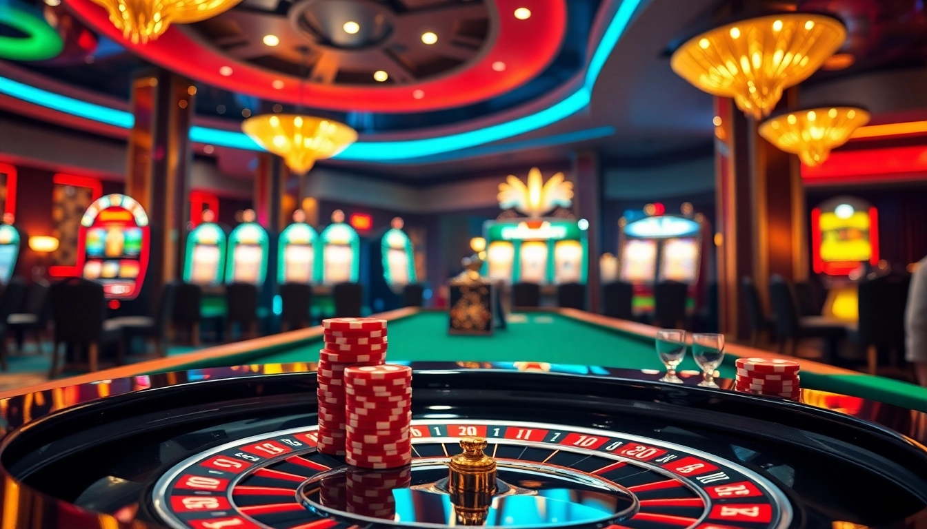 Exciting casino atmosphere with Vmax-themed roulette and vibrant poker chips.