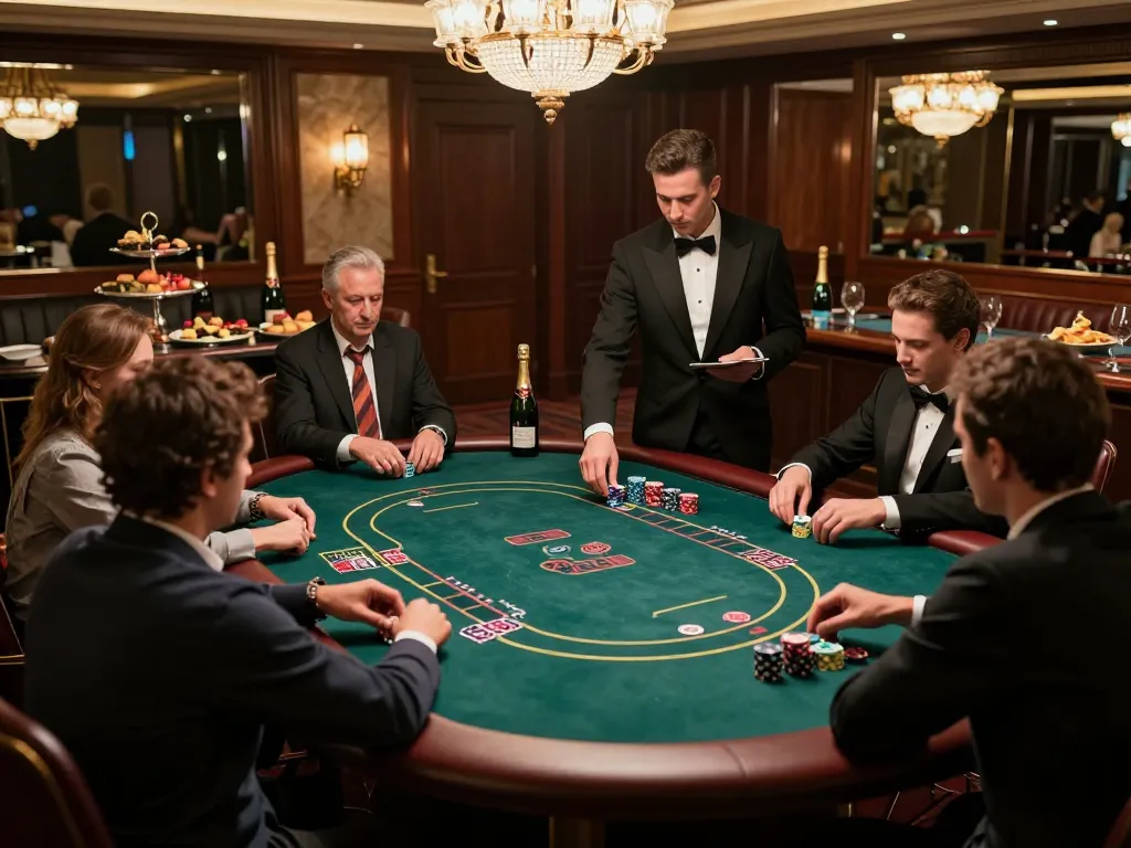 cm88 high-stakes poker game in luxurious VIP casino area with elite players and elegant decor