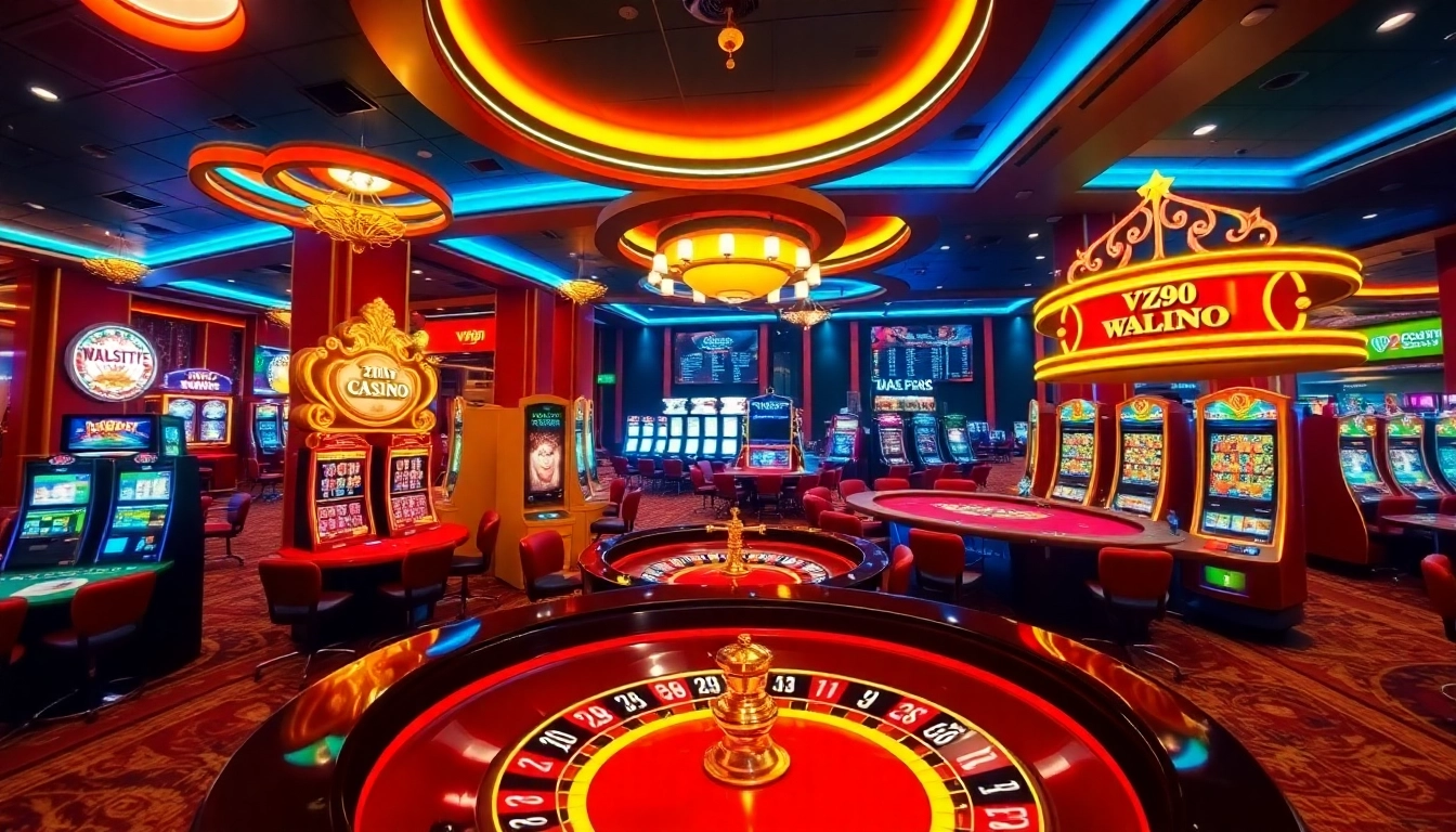 Experience the excitement of VZ99's vibrant casino atmosphere with roulette and poker tables.