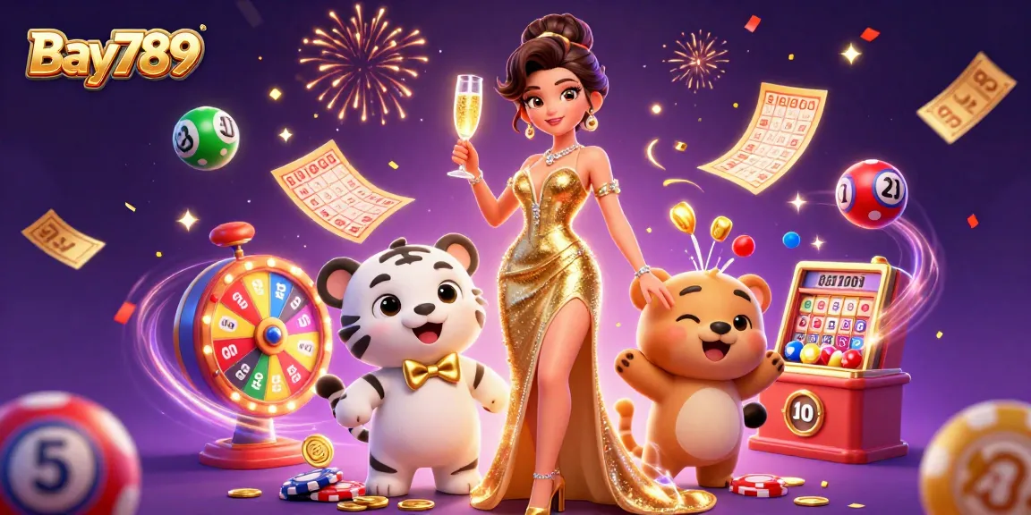 Win big at Bay789 with festive celebration featuring a glamorous woman and a lucky tiger.