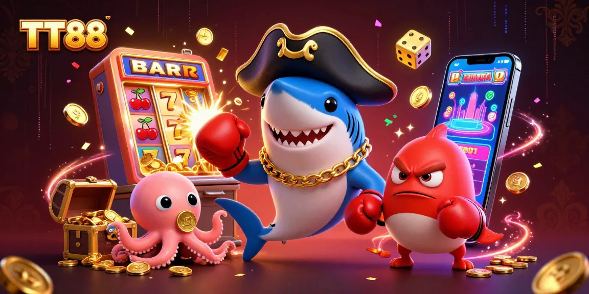 Experience thrilling slots action with TT88's vibrant characters, jackpot symbols, and game elements!